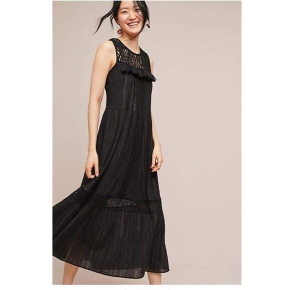 NWT Anthro Maeve Crochet Gold Lurex Maxi Dress